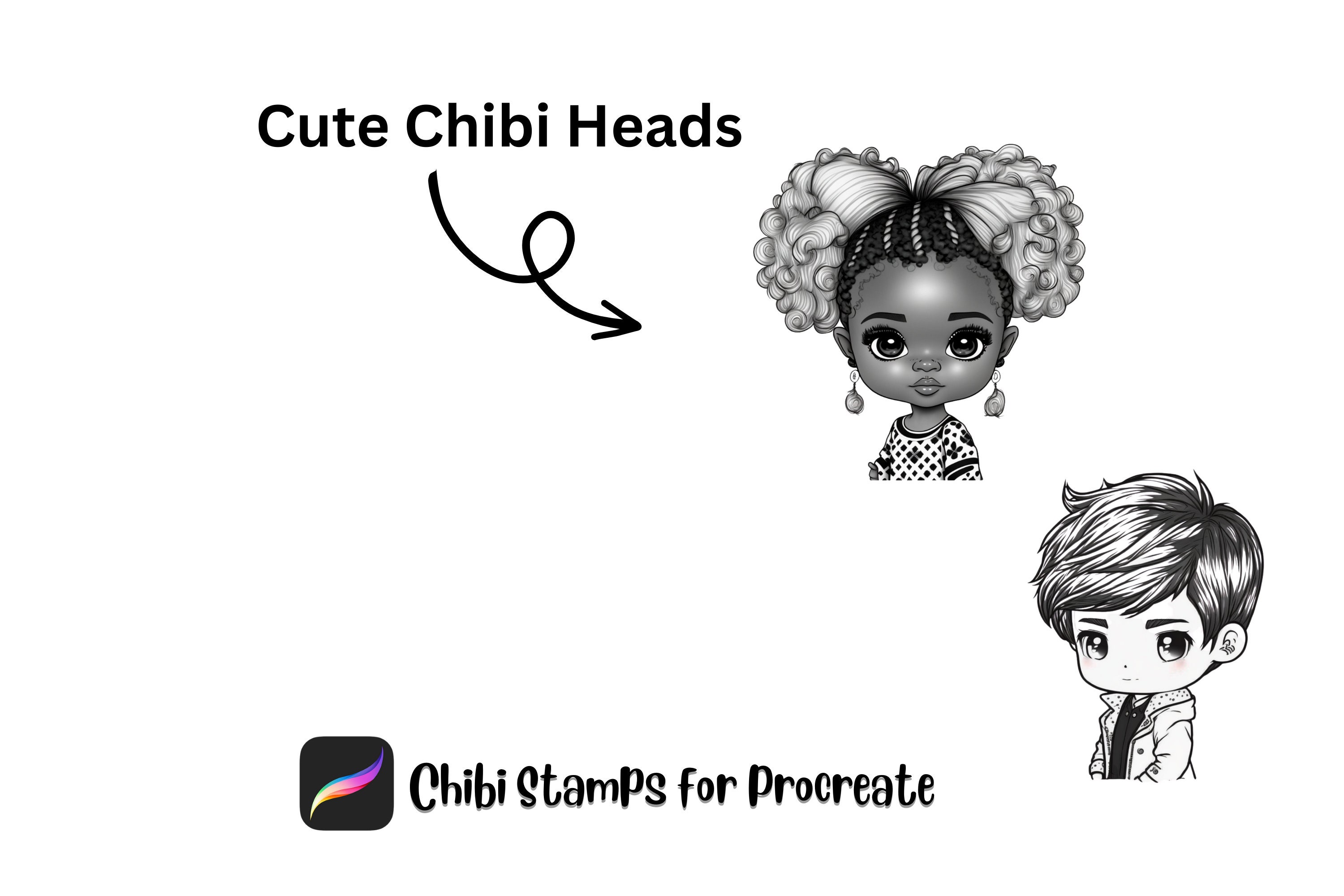 25 Chibi Procreate Stamps, Cute Anime Chibi Character and Head Brushes ...