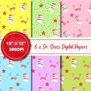 El Gato con Sombrero, Dr. Seuss, Papel Digital Infantil, Papel Digital con Sombrero, Papel Digital Infantil, Papeles para Álbumes de Recortes, Fondo de Pantalla, Fondo del Dr. Seuss