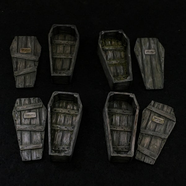 28mm Wargaming terrain - Coffins (set of 4) Ideal for Mordheim Warhammer Frostgrave AoS D&D dioramas or scenery