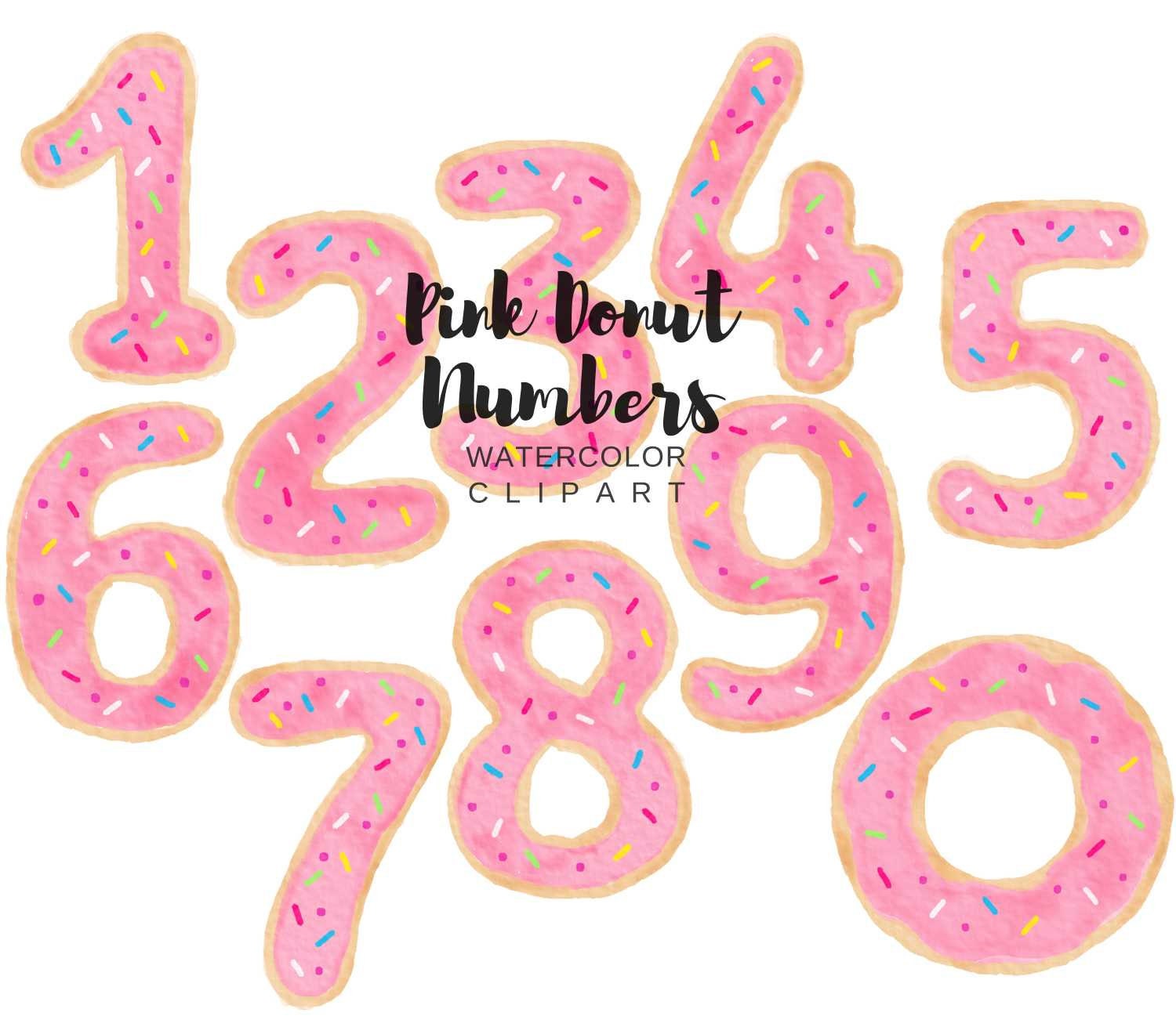 Pink Donut Numbers Watercolor png transparent background Pink | Etsy