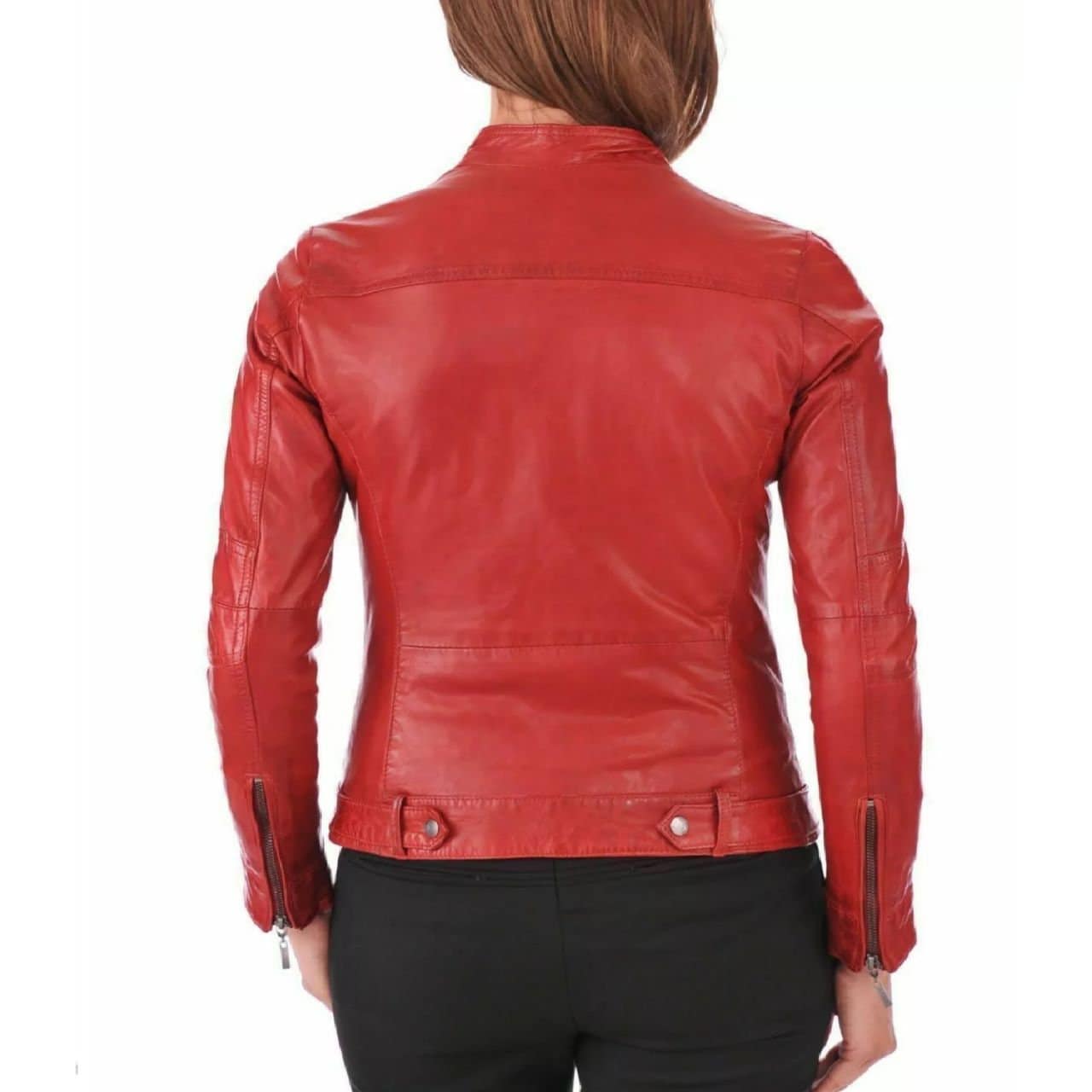 Genuine Leather Jacket Motorcycle Leather Jacket Women Red Leather