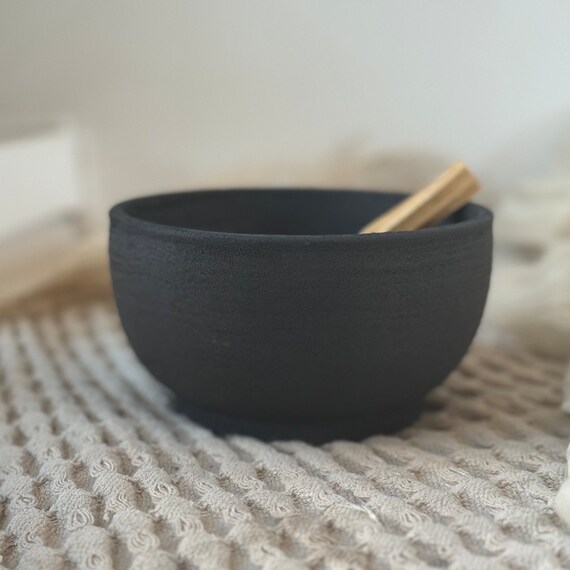 Small Rustic Textured Matte Black Palo Santo Bowl