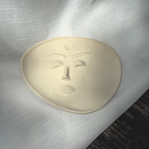 Handmade Ceramic Woman Face Tray: Rustic Boho Catchall Dish