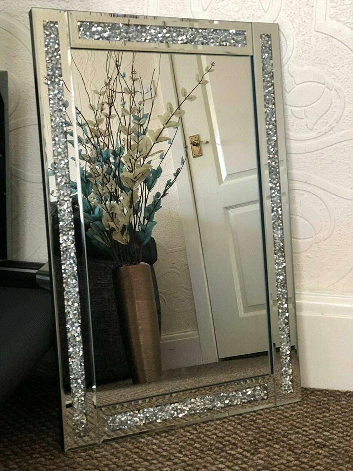 Large 40x60cm Crushed Jewel Loose Diamante Bevelled Mirror Etsy
