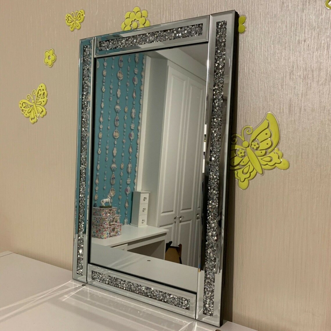Large 40x60cm Crushed Jewel Loose Diamante Bevelled Mirror Etsy