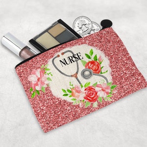 Nurse-Floral-Stethoscope Linen Coin Purse