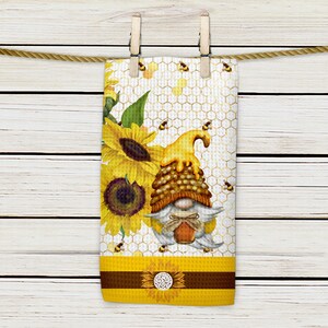 Sunflower Bees Gnome - Tea Towel