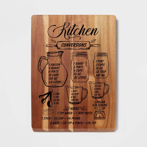 Kitchen Conversions SVG PDF Cutting Boards PNG Signs Fun Cute Digital File