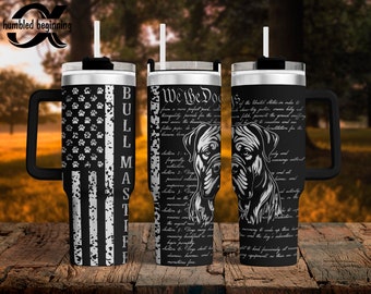 Mignon nous les chiens Bull Mastiff Wrap SVG pour 40 oz drôle nous les gens parodie patriotique fichier numérique uniquement pattes & rayures
