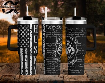 Mignon nous les chiens Husky Wrap SVG pour 40 oz drôle nous les gens parodie patriotique fichier numérique uniquement pattes & rayures