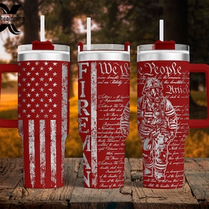 We The People Fireman Wrap SVG for 40oz Tumbler/Water Bottle Digital File ONLY Patriotic PNG Laser Engraving Sublimation