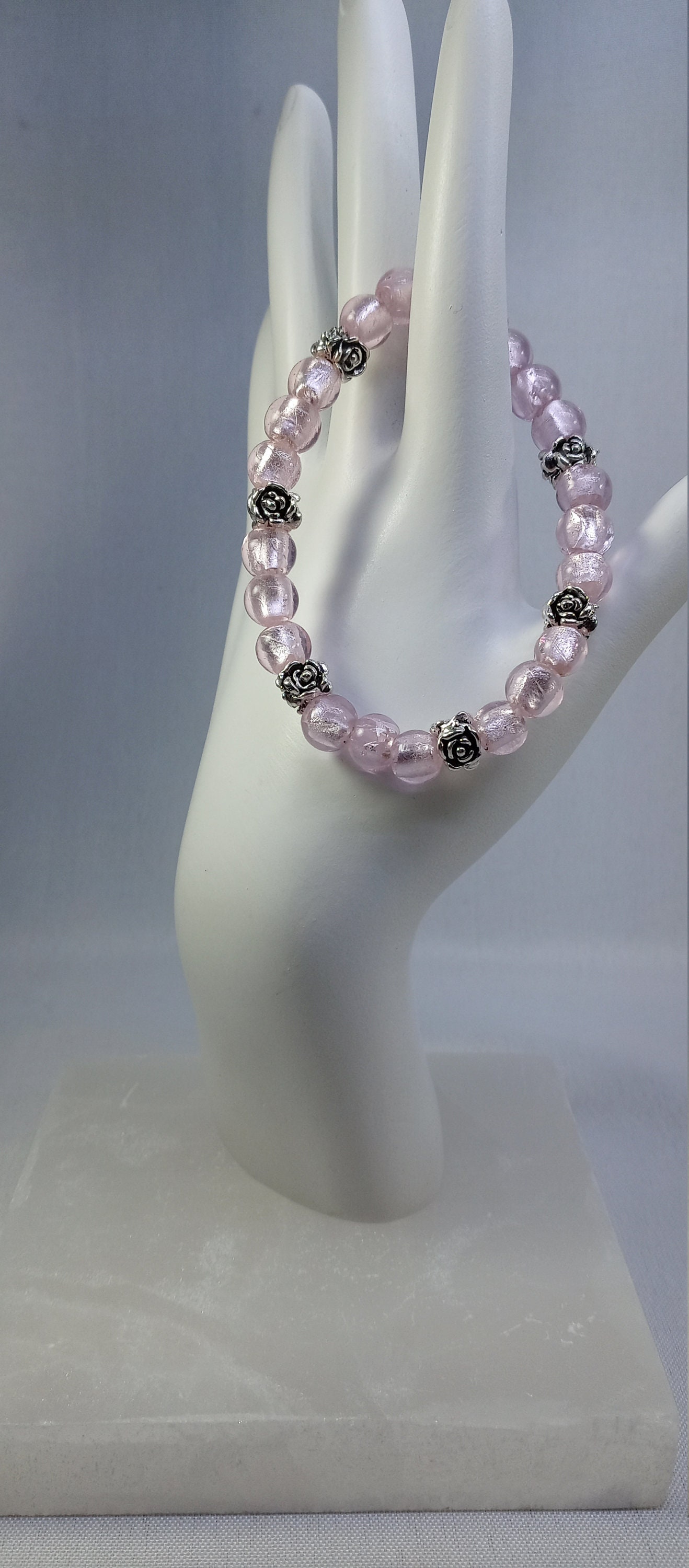 Pink Gray Clear Crystal Glass Bead Gold Tone Cluster Accent Stretch Bracelet id-2933 Pink Gray Clear Crystal Glass Bead Gold Tone Cluster Accent Stretch Bracelet id-2933