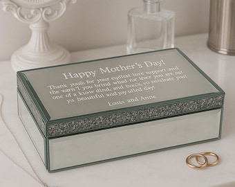 Your Own Message Jewelry Box, Mother&#39;s Day Glass Jewelry Box, Birthday Gifts For Her, Gifts for Girlfriend, Grandma Gift, Custom Jewelry Box