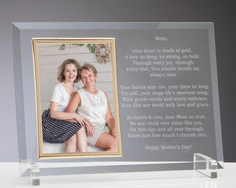 Fotolijst van gegraveerd glas, Moederdagcadeau, aangepaste brief