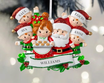 Ornamento natalizio personalizzato per la famiglia di Babbo Natale: ornamento in resina, fino a 6 nomi