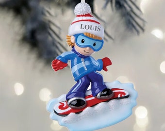 Addobbo natalizio personalizzato a forma di ragazzo che fa snowboard