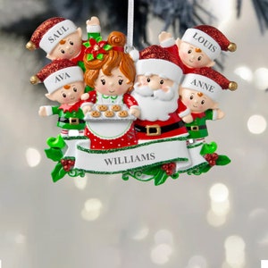 Santa Family Christmas Ornament, Personalized Santa Ornament, Grandpa and Grandma Ornament, Family Ornaments, Family of 6, 5, 4 and 3