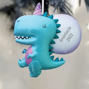 Personalized Dinosaur Christmas Ornament, Custom Christmas Tree Ornaments, Dinosaur Ornaments for Kids