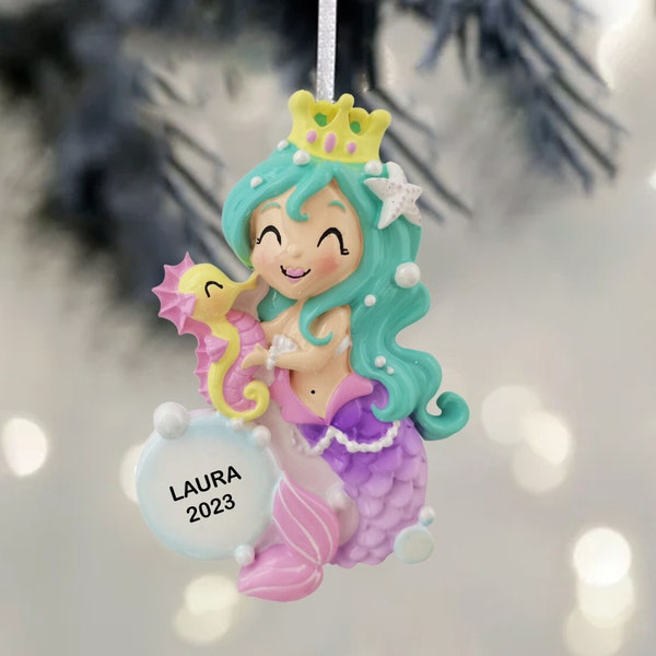 Mermaid Personalized Ornament, Personalized Christmas Ornament, Personalized Toddler Ornament, Christmas Gift / Little Girl Ornament