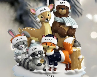 Ornamento personalizzato per la famiglia del bosco, decorazione natalizia dipinta a mano