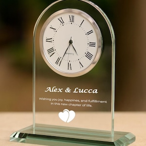 Anniversary wedding glass Clock, Personalized Gift.