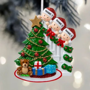 Peeking Family of Three Ornament, Personalized Family of Four Christmas Ornament, Grandkids Ornaments, Christmas Gift Ornament