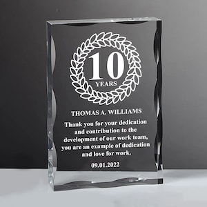 Personalized Award Keepsake Block, Employee, Retirement, Manager, Staff, Sentimental Gift, Crystal Appreciation Plaque Award, Company Gifts