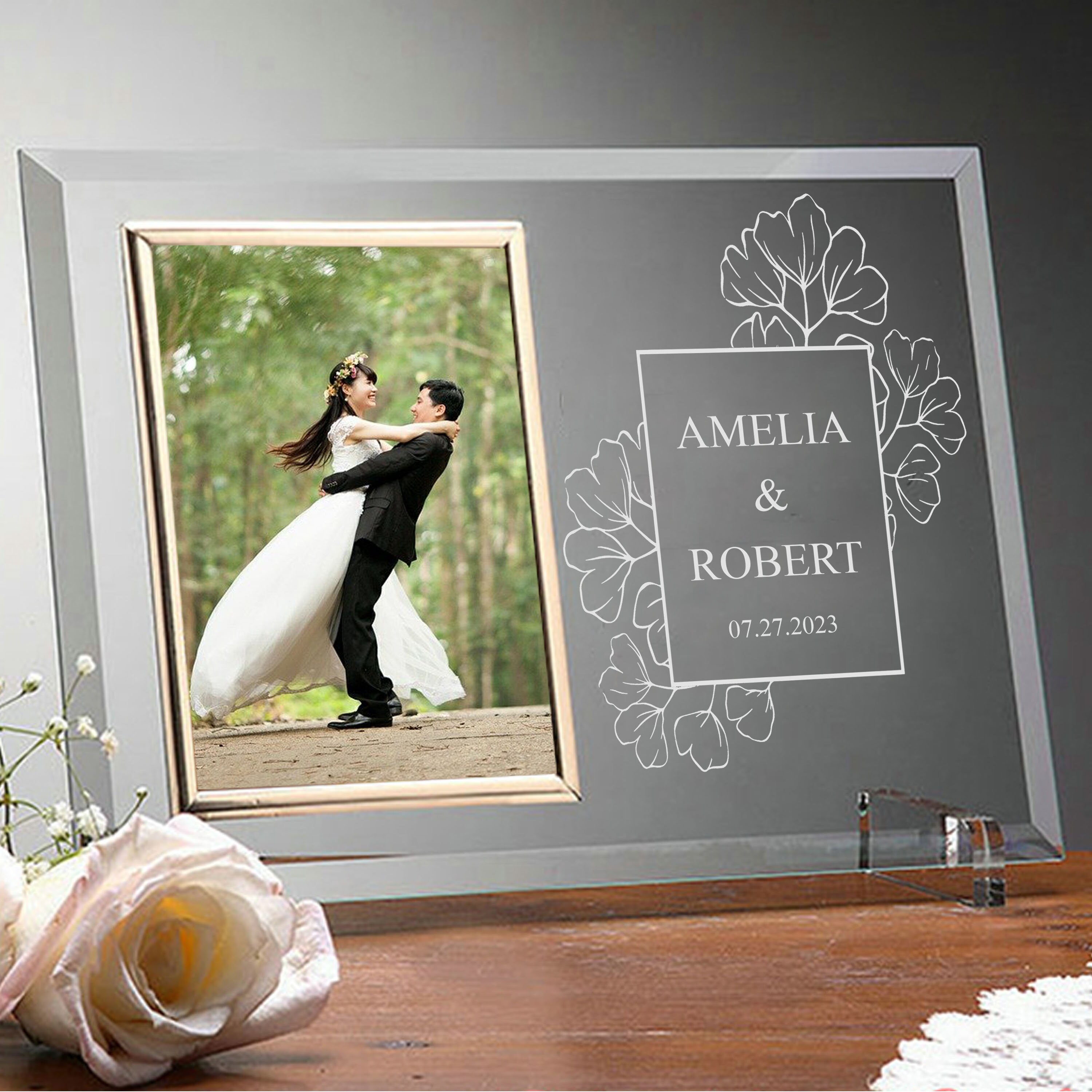 Personalized Wedding Glass Frame, Gift for Anniversary, Engagement, Gift for Bride, Gifts for Her, Wedding Souvenir, Wedding Frames