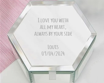 Portagioie in vetro specchiato inciso - Regalo di nozze personalizzato