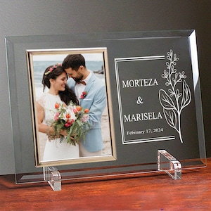 Personalized Wedding Photo Frame, Custom Glass Picture Frame, Gift for Anniversary, Engagement, Gift for Bride, Gifts for Couples Frames