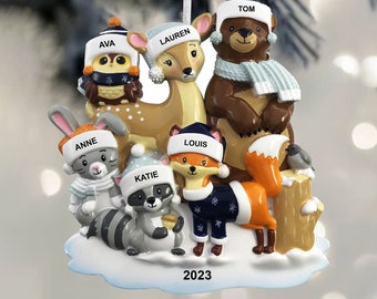 Ornamento personalizzato per la famiglia del bosco: cervo, volpe, orso, procione