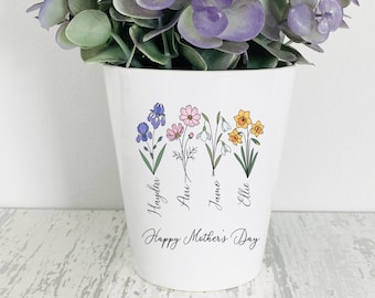 Fioriera in ceramica personalizzata – Design floreale personalizzato con nome, regalo per la festa della mamma
