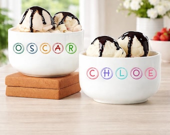 Ciotola personalizzata per bambini con nome personalizzato, ciotola circolare colorata con lettere, ciotola per cereali e gelato per bambine, simpatico regalo di compleanno per bambini e bambine.