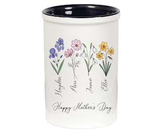 Custom Planter - Personalized 16 oz Ceramic Flowerpot, Mother&#39;s Day Gifts, Birthday Gift, Grandma Garden Gifts, Gifts for Her, Office Gifts