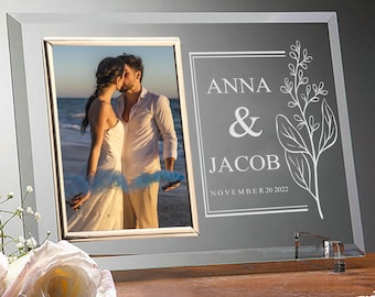 Personalized Glass Wedding Photo Frame, Custom Picture Frame, Gift for Anniversary, Engagement, Gift for Bride, Wedding Souvenir Frames