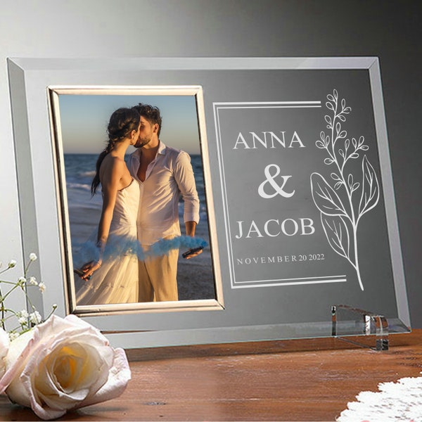 Personalized Glass Wedding Photo Frame, Custom Picture Frame, Gift for Anniversary, Engagement, Gift for Bride, Wedding Souvenir Frames