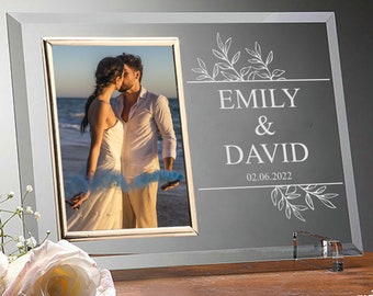 Aangepaste bruiloft frame, gepersonaliseerde glazen frame, cadeau voor jubileum, verloving, cadeau voor bruid, bruiloft souvenir frames