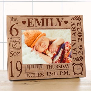 Personalized Picture Frame, Nursery Decor, Custom Birth Picture Frame, Baby Announcement Frames for Newborn Baby