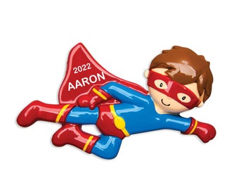 Superhero Boy Personalized Ornament,  boy Personalized Christmas Ornament Decorations, Custom Child Christmas Ornament with Name