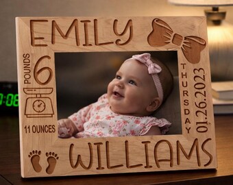 Personalized Baby Frame Engraved, Birth Stats Custom Newborn Gift Nursery Keepsake Shower Decor