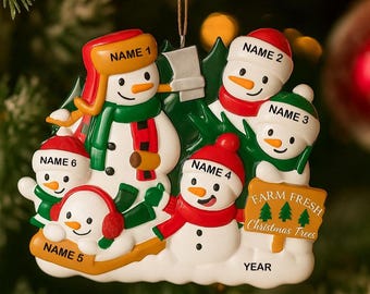 Ornamento natalizio personalizzato con pupazzo di neve e famiglia, regalo in resina per fattoria di alberi