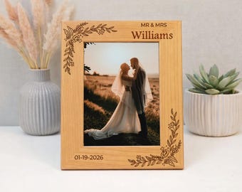 Cornice portafoto da matrimonio in legno con copertura in vero vetro, dimensioni 4x6, 5x7, 8x10 / Cornice portafoto da matrimonio con vetro / Regalo per gli sposi / Cornice in legno con frontale in vetro