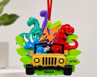 Personalized Dinosaur Family Christmas Ornament, Engraved Kids Ornament