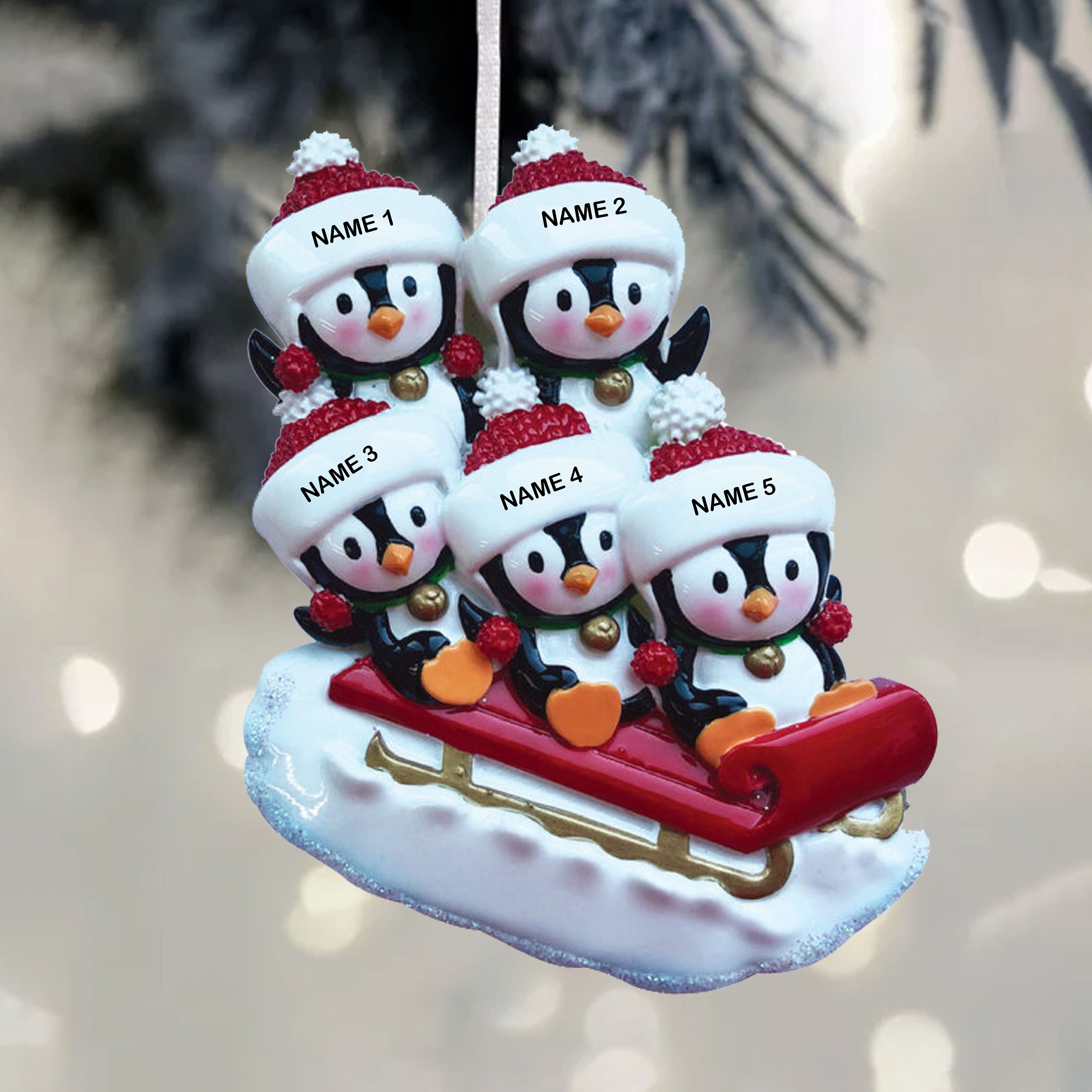 Personalized Family Penguin Christmas Ornament, Engraved Resin Ornament ...