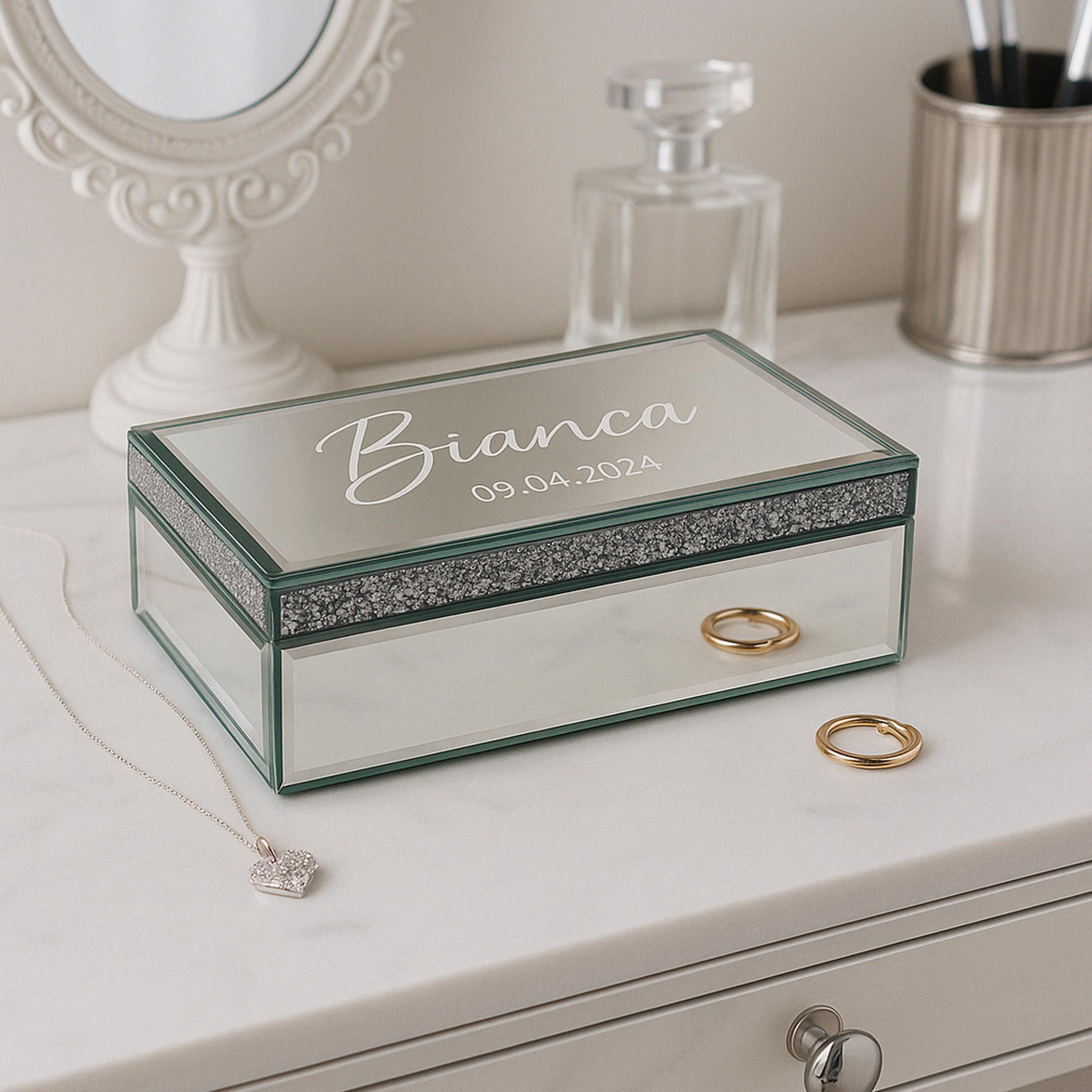 Mirrored Jewelry Box, Personalized Glass Jewelry Box, Birthday Wedding Jewelry Box, Mirrored Gift Jewelry Box, Jewelry Box for Her.