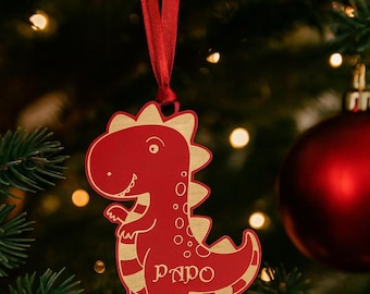 Ornamento natalizio in legno a forma di dinosauro, ornamento a forma di dinosauro inciso