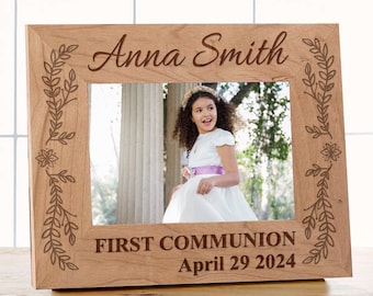 Cornice per foto in legno per comunione, cornici per foto floreali incise