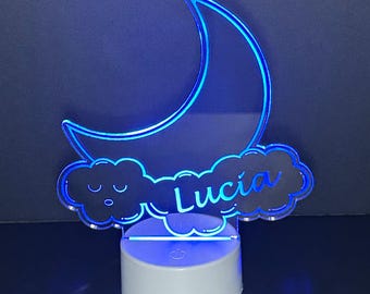 Personalized Moon & Cloud Night Light, Kid's Room Decor