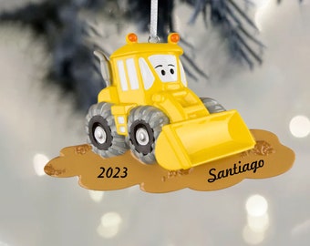 Excavator Truck Christmas Ornament, Backhoe, Dump Truck Christmas Ornaments, Kids Yellow Bulldozer Ornaments For Boys