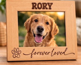 Cornice commemorativa personalizzata per animali domestici, con foto incisa su legno, ricordo della perdita di un cane o un gatto.